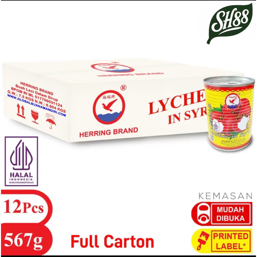 

1KARTON 12KALENG HERRING BRAND LYCHEES IN SYRUP LECI SIRUP LECI KALENG CANNED LYCHEES IN SYRUP