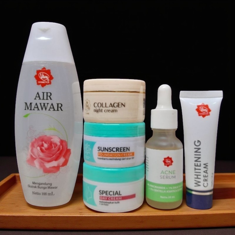 Viva 6IN1 Acne Serum Dengan Air Mawar(Cream Siang Malam Dan Whitening) Special Promo
