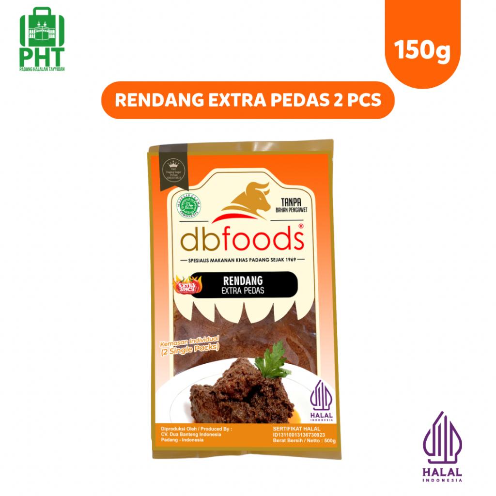 

Rendang Ekstra Pedas DBFOODS Individual 2 Pcs Original 150g Praktis Siap Makan Asli Padang