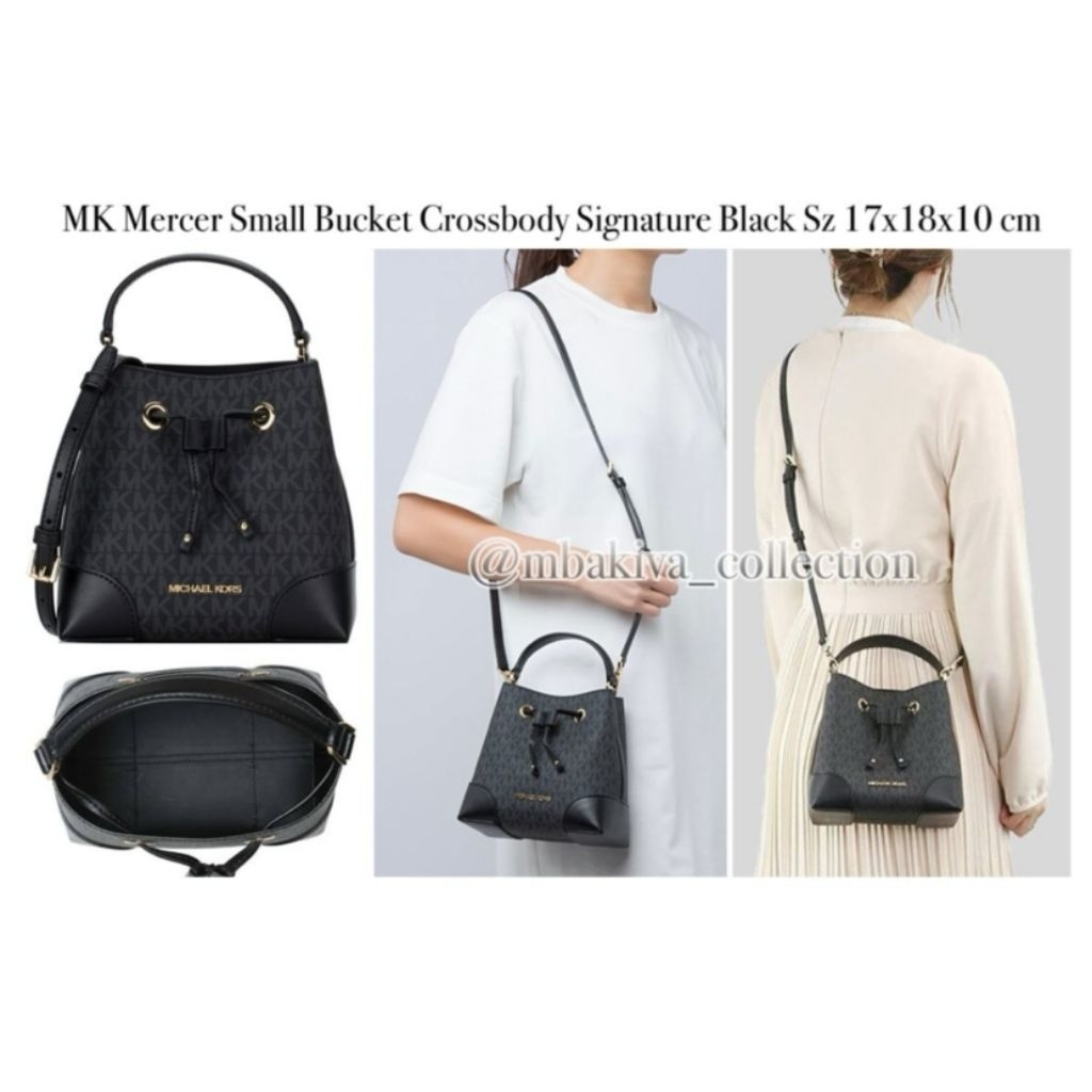 MK Mercer Small Bucket Crossbody Signature Black