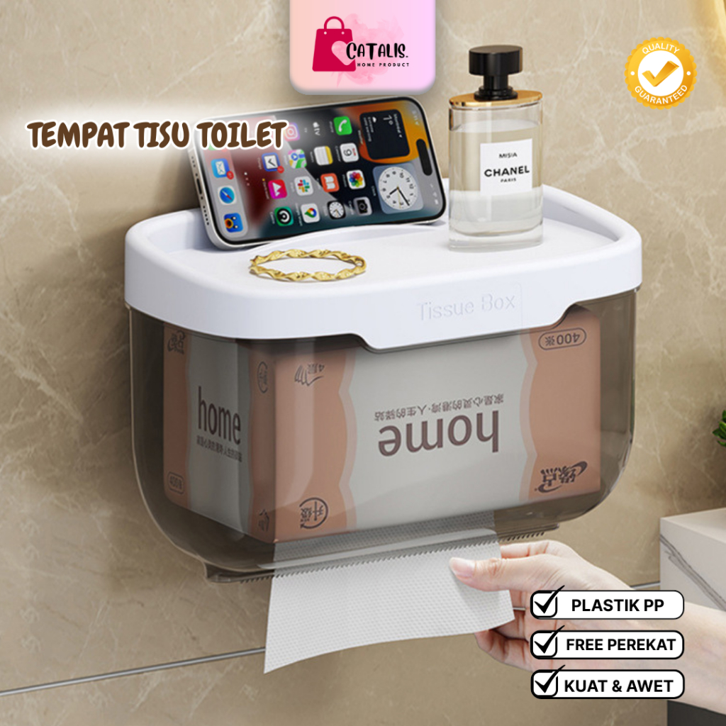 CATALIS Tempat Tissue Toilet / Kotak Tisu Toilet WC / Tempat Tisu Box Kamar Mandi Hitam Bening