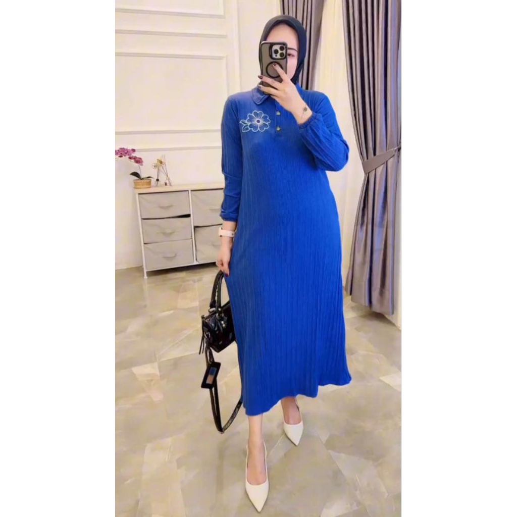 gamis mididress busui kaos knit rajut import bordir