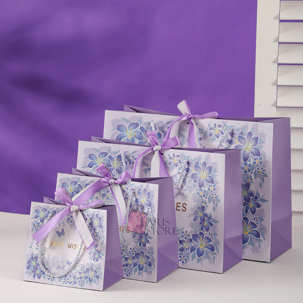 

Paperbag motif Best wishes ungu/tas kado murah/paperbag murah/Paper Bag Wedding / Tas Bridesmaid Premium / paperbag tebal/ best wishes ungu