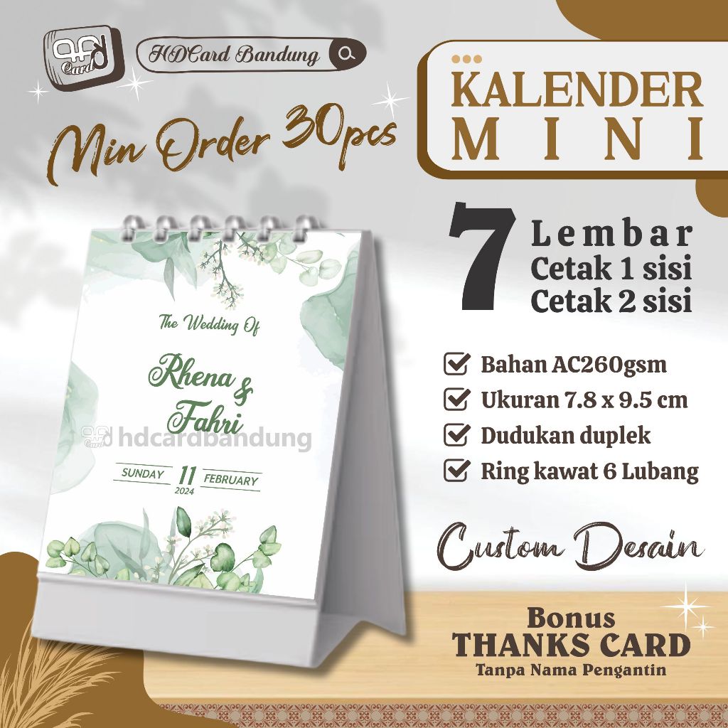 

Kalender Mini 7.8 x 9.5 cm 7 Lembar Cetak 1 atau 2 Muka Souvenir Nikah Khitan Ultah Seminar Usaha l Kalmin