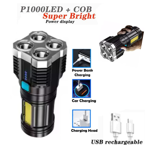 Senter LED 4 Mata 48 W 20 W / Senter LED Chargeable / Senter Cas LED