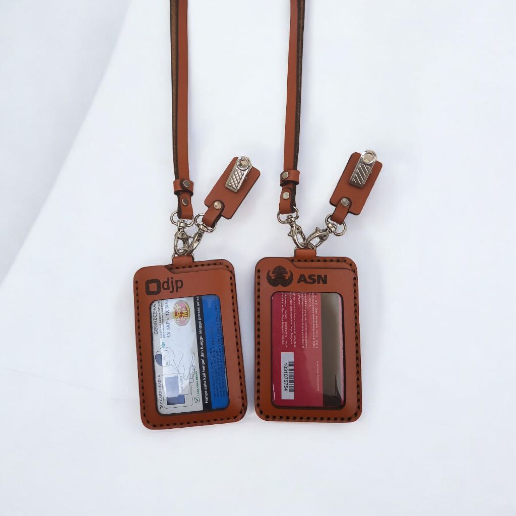 ID CARD HOLDER NAME TAG KULIT SAPI ASLI LOGO DJP DAN ASN