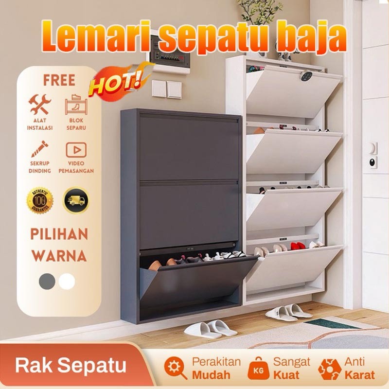 Rak Sepatu Besi Lemari Sepatu Susun Tertutup Rak Sepatu Besi Kuat Tebal Rak Sepatu Tertutup Besi