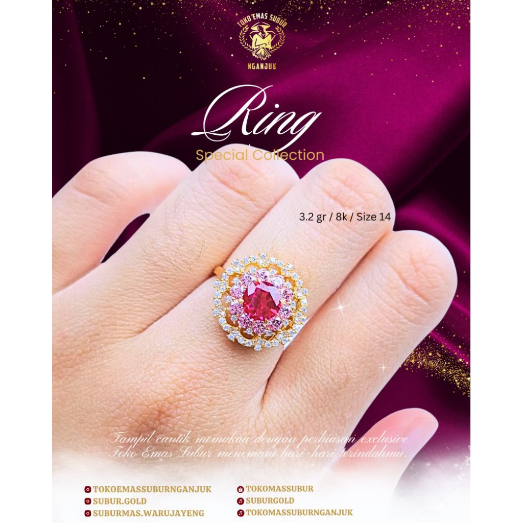 Cincin emas batu pink 8k