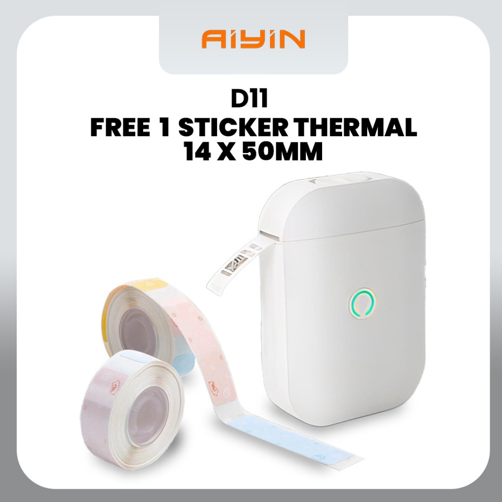 

[FREE STICKER THERMAL 14mm x 50mm] AiYin D11 - Printer Label Portable Wireless 15mm Serba Guna - Portable Mini Wireless Printer - Thermal Sticker Label Printer - Teknologi Terbaru 2025