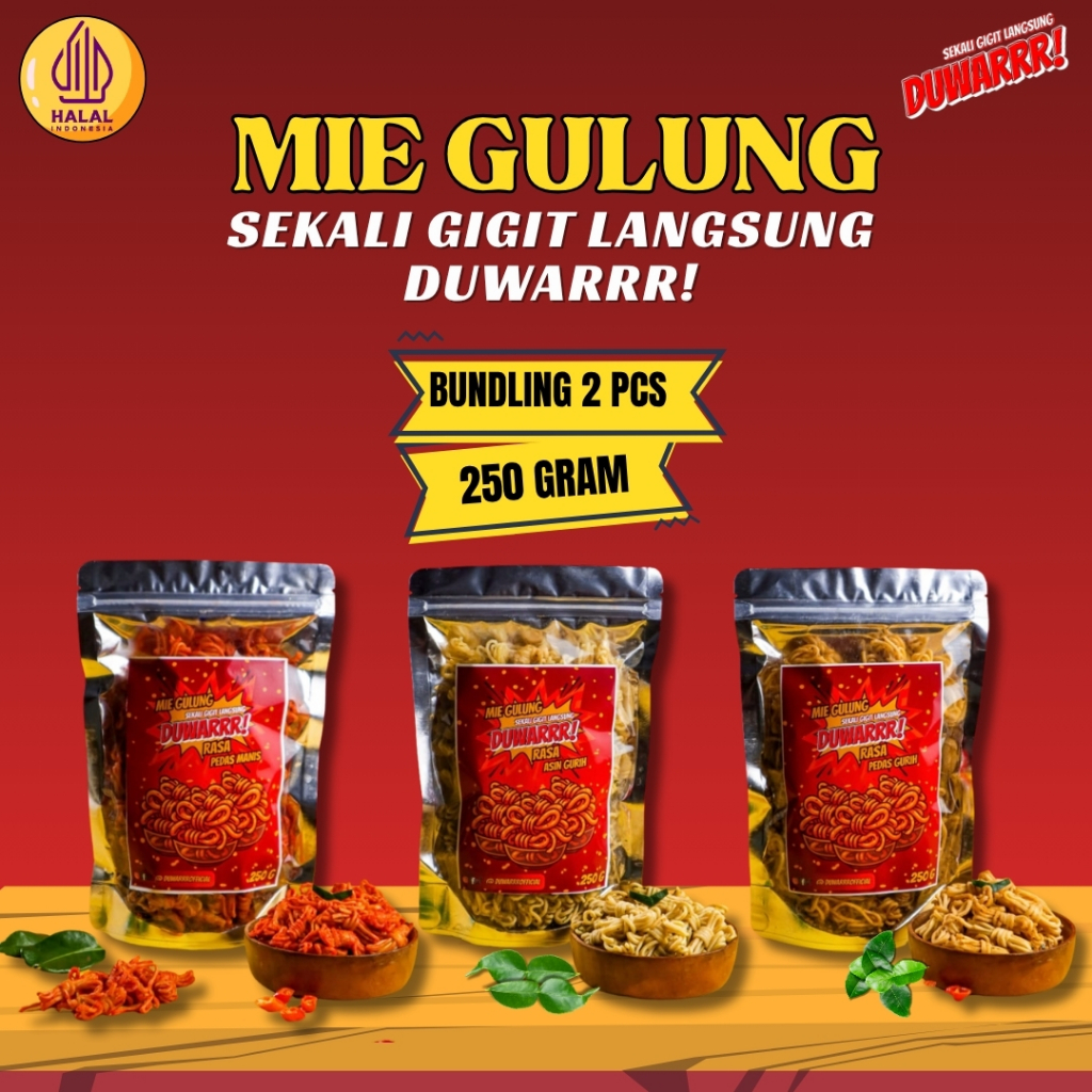 

[BUNDLING HEMAT] Semua Rasa 3pcs 250g Mie Gulung DUWARRR Cemilan Pedas Daun Jeruk