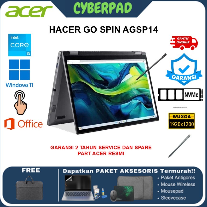 LAPTOP 2IN1 ACER ASPIRE GO SPIN AGSP14 CORE i3-N355 8GB - 512GB ssd 14" WUXGA 2IN1 TOUCH W11 OHS  [F