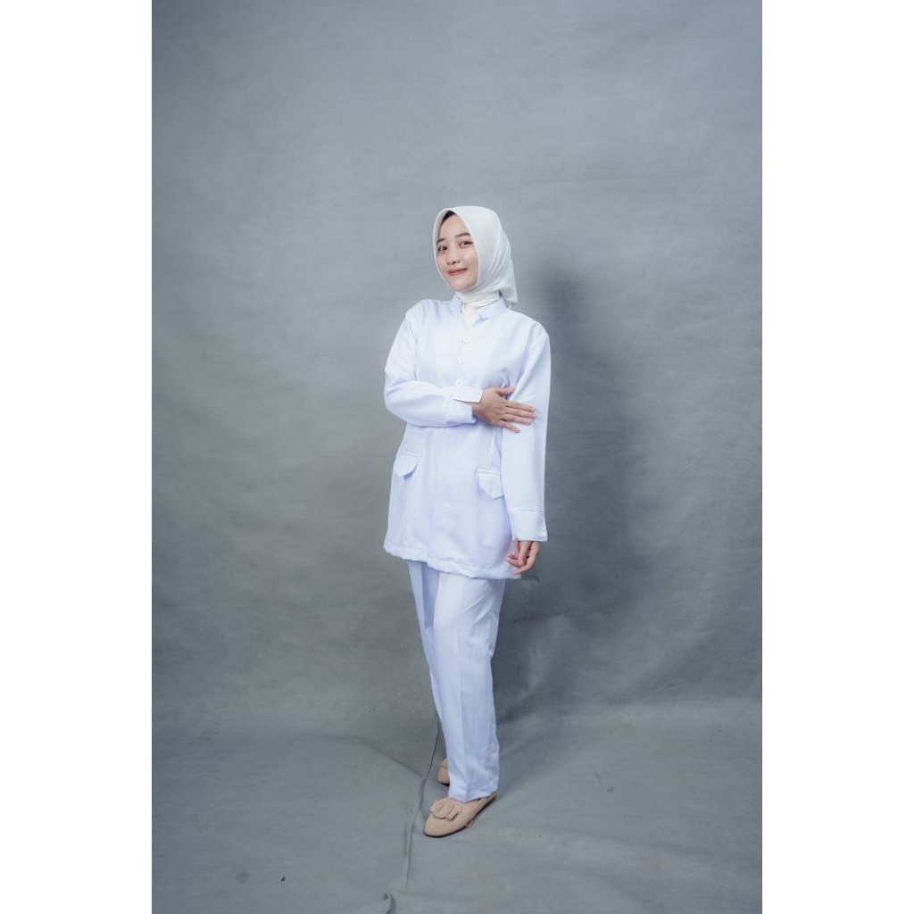 Baju Dinas Kesehatan Wanita Lengan Panjang/Baju Perawat dan Suster/Setelan Celana Panjang Dinas Kese