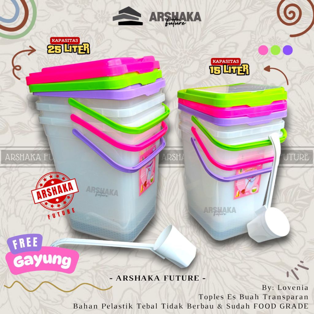 Lovenia - Tempat Es Buah + Gayung 15 & 25 Liter - Toples Jualan Es - Aquariusm Es Kelapa