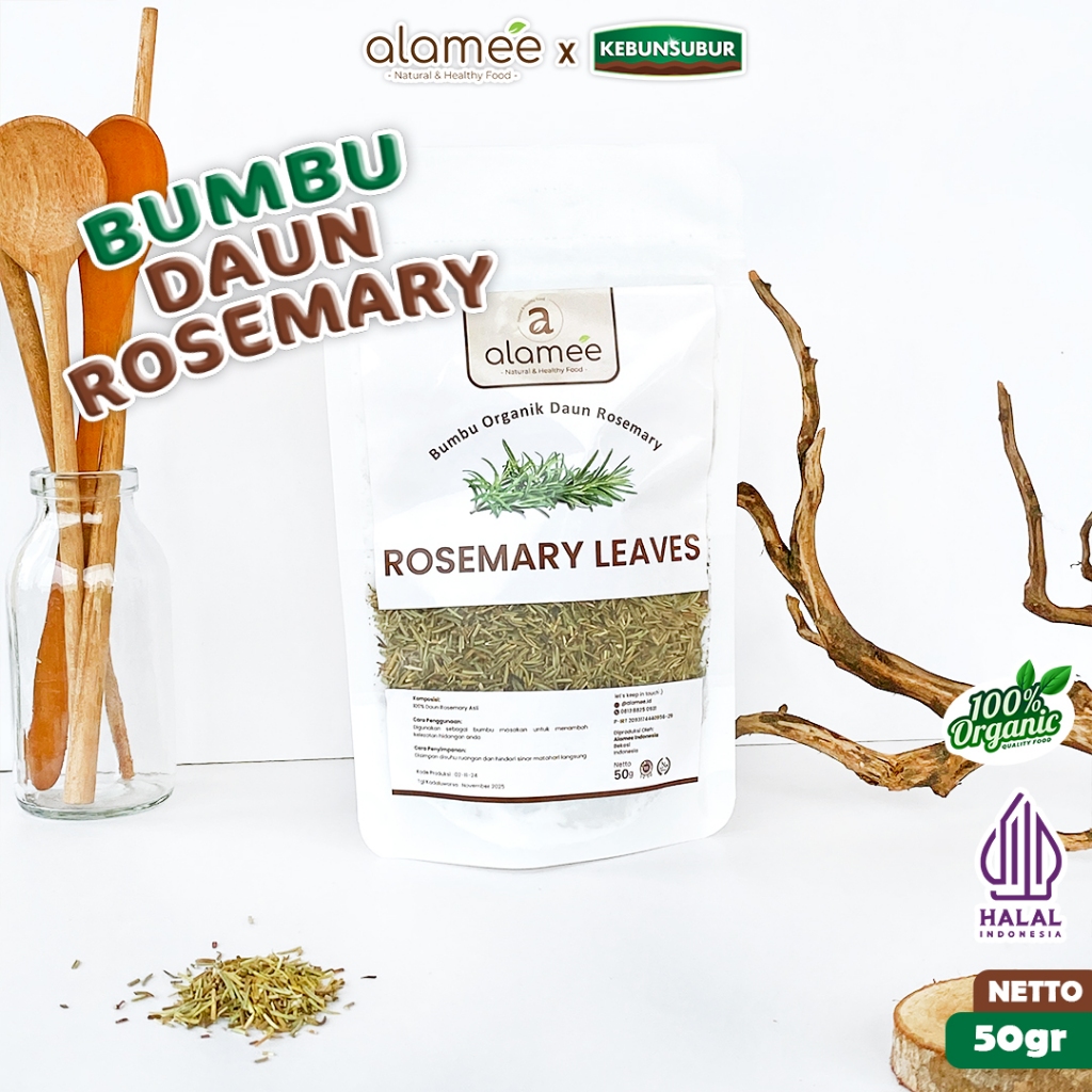 

ALAMEE Rosemary Kering Dried Leaves Organik Daun Garnish Murni Asli Bumbu 50 Gram kebunsubur