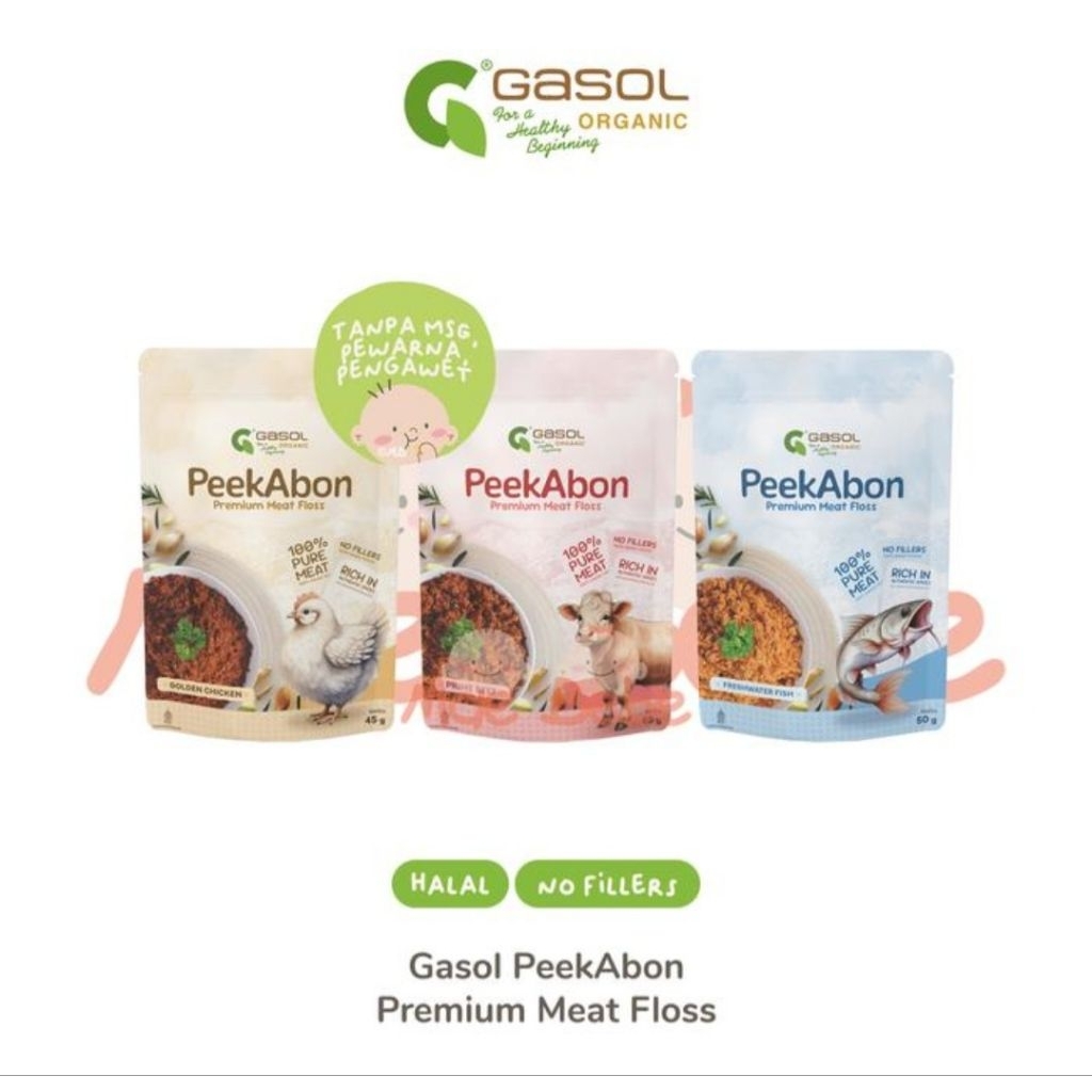 

Gasol Organic PeekAbon Premium Meat floos Abon Topping Protein MPASI Anak.