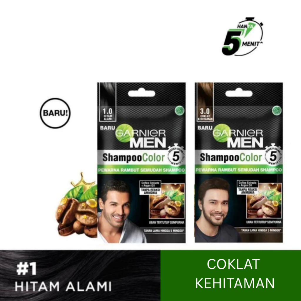 Garnier Men Shampoo Color (Pewarna Rambut Pria Semudah Shampoo)
