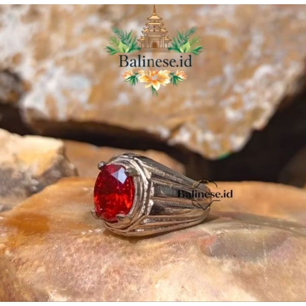 Cincin batu akik Red paparaca fire oval Cutting permata natural motif Ring titanium