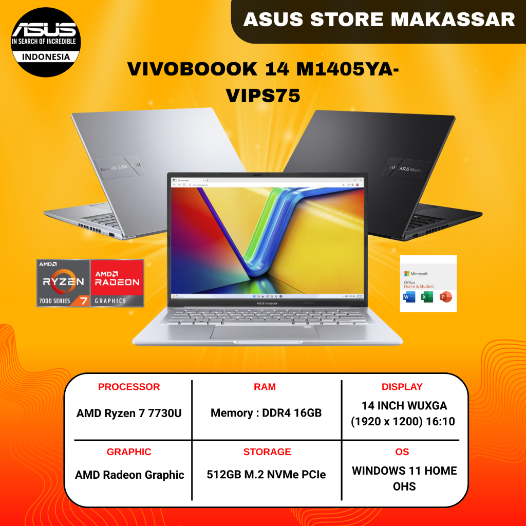 ASUS Vivobook 14 M1405YA  [AMD Ryzen 7 7730U / AMD Radeon Graphics / 16GB / 512GB / 14inch / WIN11 /