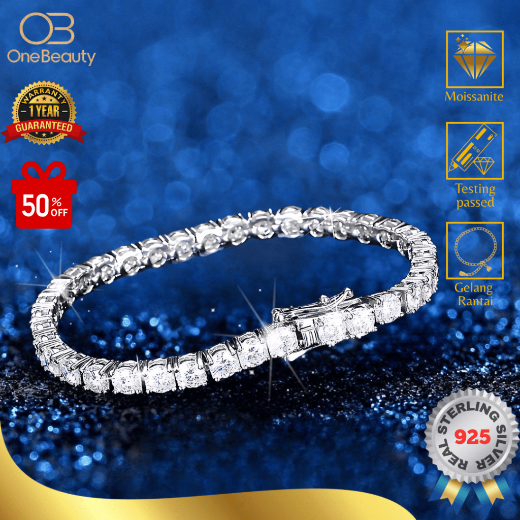 One Beauty - [100% Original / 925 Silver] Gelang Moissanite Asli Model Berlian 4 Cakar 0,40 CT- Perh