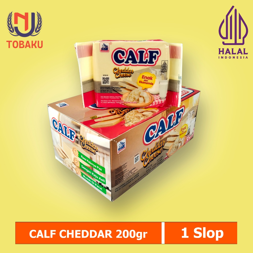 

Keju Calf Cheddar Cheese Ekonomis 200 Gr / SLOP ISI 8pcs