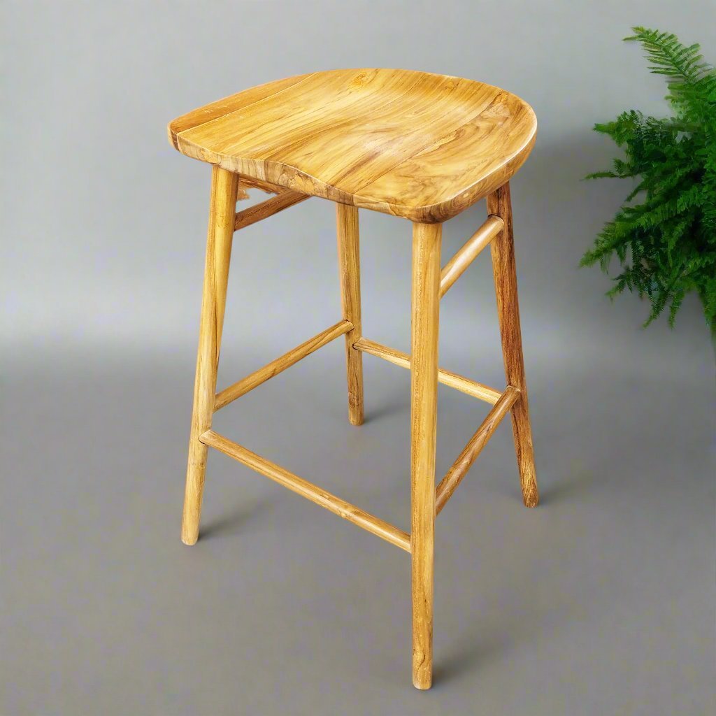 Stool Bar Kayu Jati Tanpa Sandaran – Kursi Tinggi Minimalis untuk Island Dapur & Cafe Asli Jepara