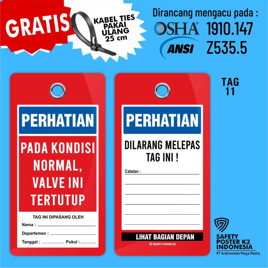 

Tag Loto : Valve Kondisi Normal Tertutup, Warna Merah, Outdoor Anti Air.