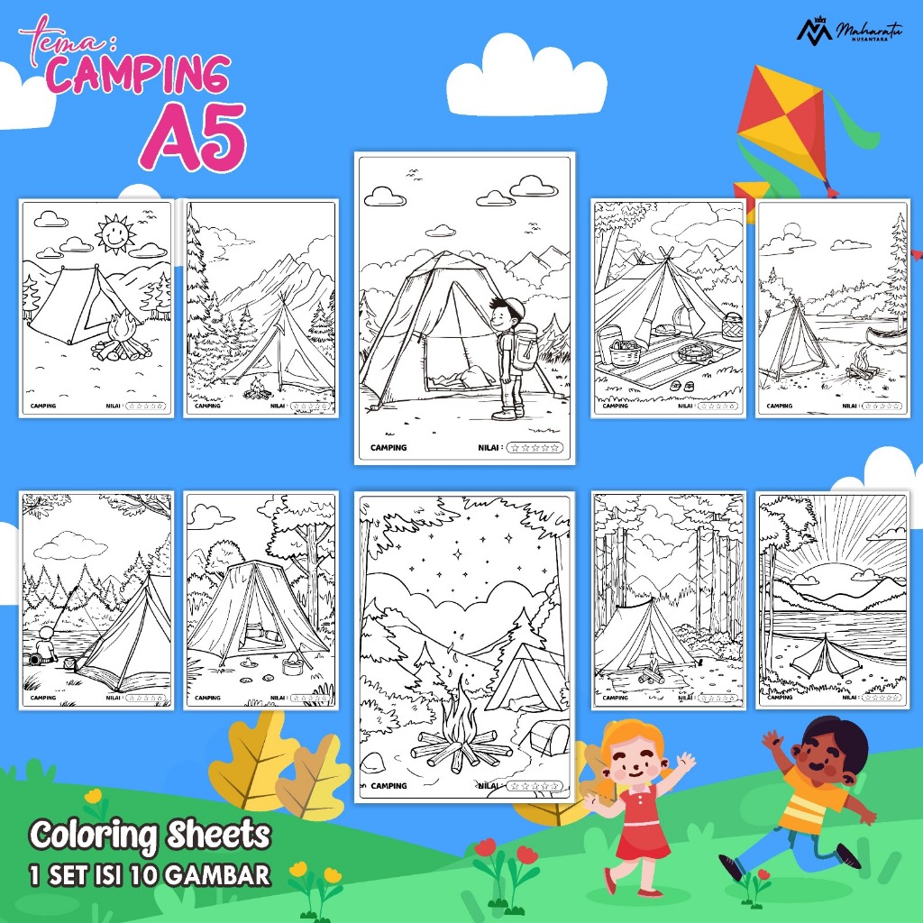 

KERTAS MEWARNAI EDUKASI ANAK TEMA CAMPING READY STOCK - COLORING SHEET ISI 10 LEMBAR UKURAN A5