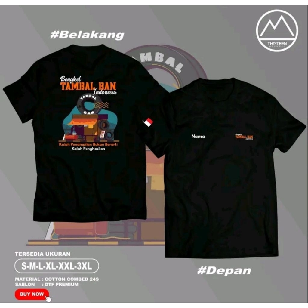 Kaos Bengkel Tambal Ban Indonesia Custom Nama