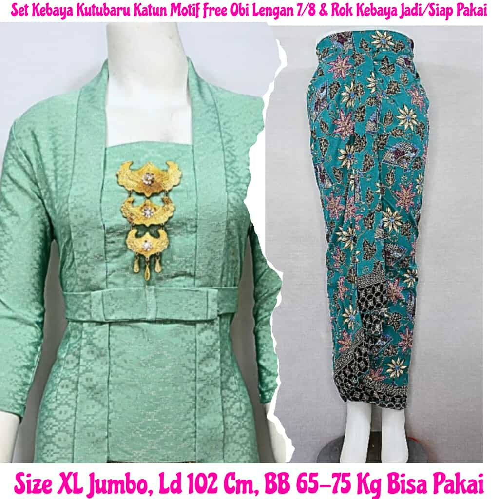 Kebaya Jadi Medan Limited Set Kebaya Kutubaru Katun Motif Free Obi Lengan 7/8 & Rok Kebaya Jadi/Siap