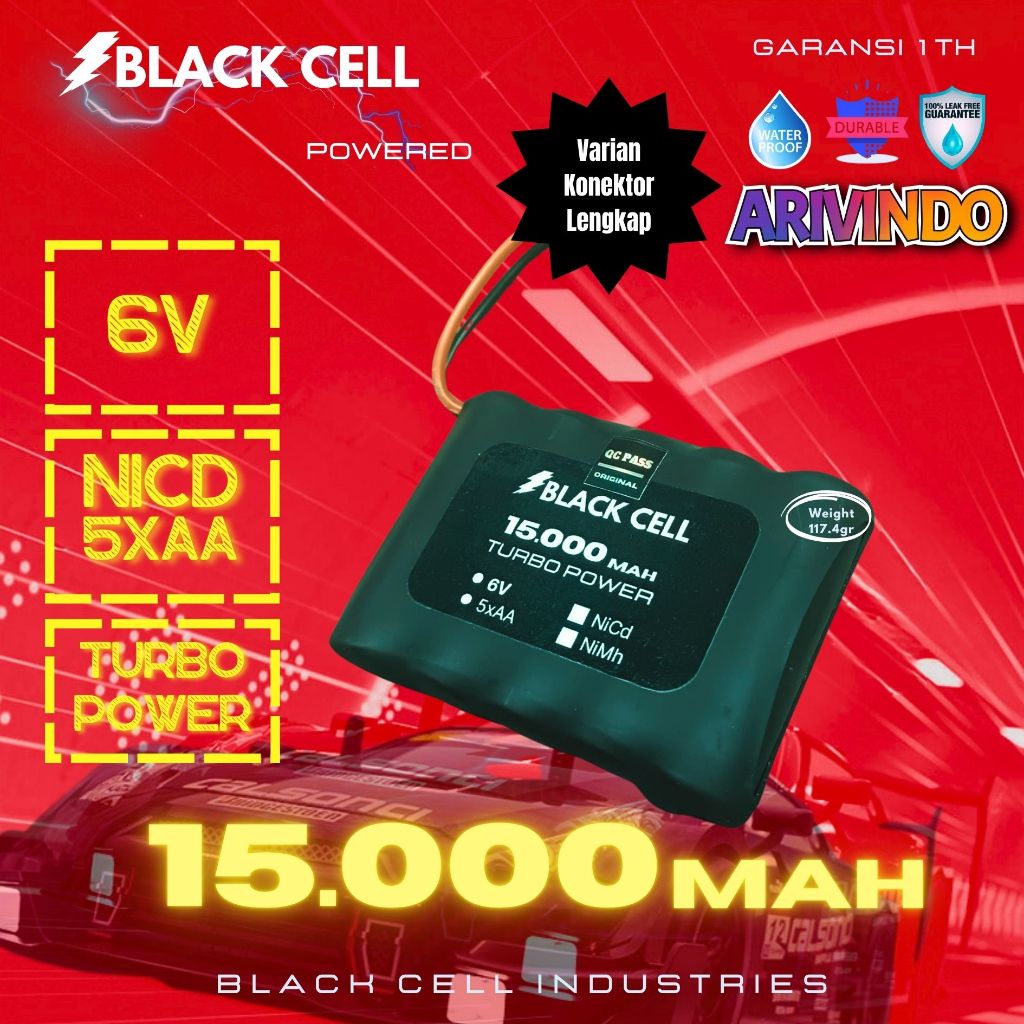 ARIVINDO Baterai Charger RC Nicd 6v 15000MAH 5xAA Turbo Power Black Cell Battery RC Rock Crawler