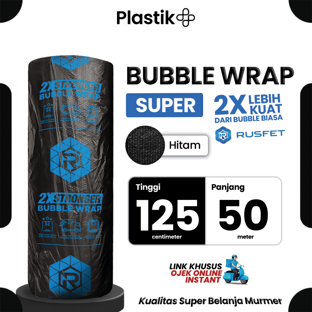 

Plastik packing Bubble Wrap DKM Roll 3Kg Coreless 125cm x 50m Rusfet Hitam Super Premium Tebal