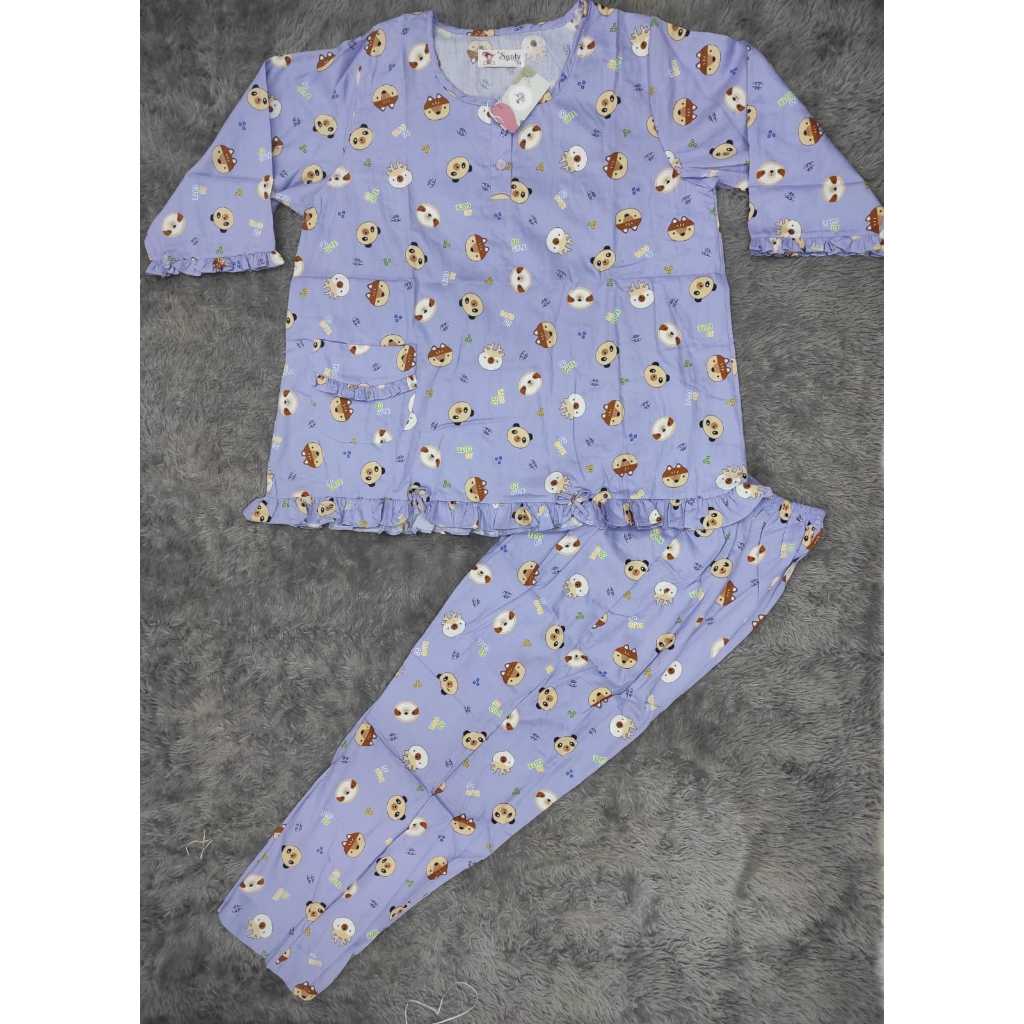 Ay00 Baju tidur Sunly size 24 lengan 3/4 celana panjang bahan katun adem dijamin 100%