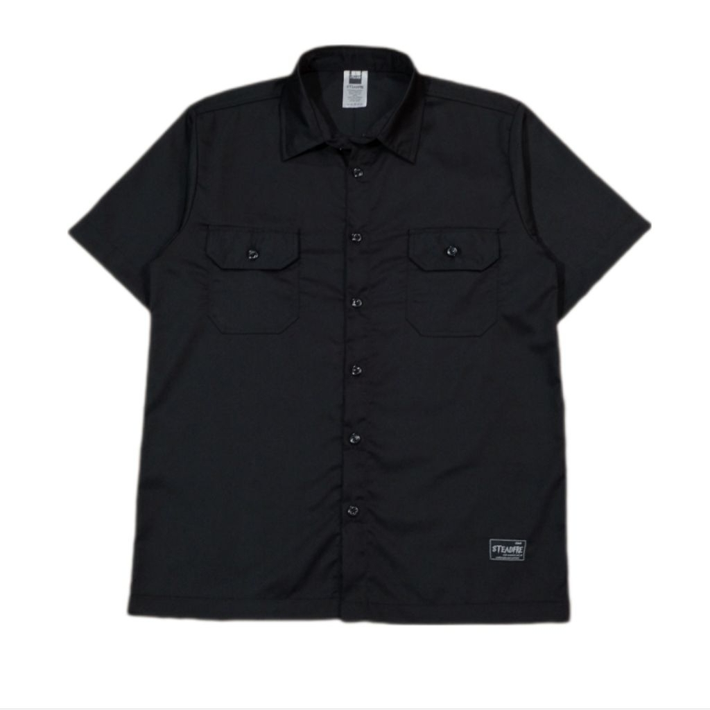[SEDANG HITS] STEADFRE WORKSHIRT BASIC POLOS BLACK | KEMEJA HITAM POLOS