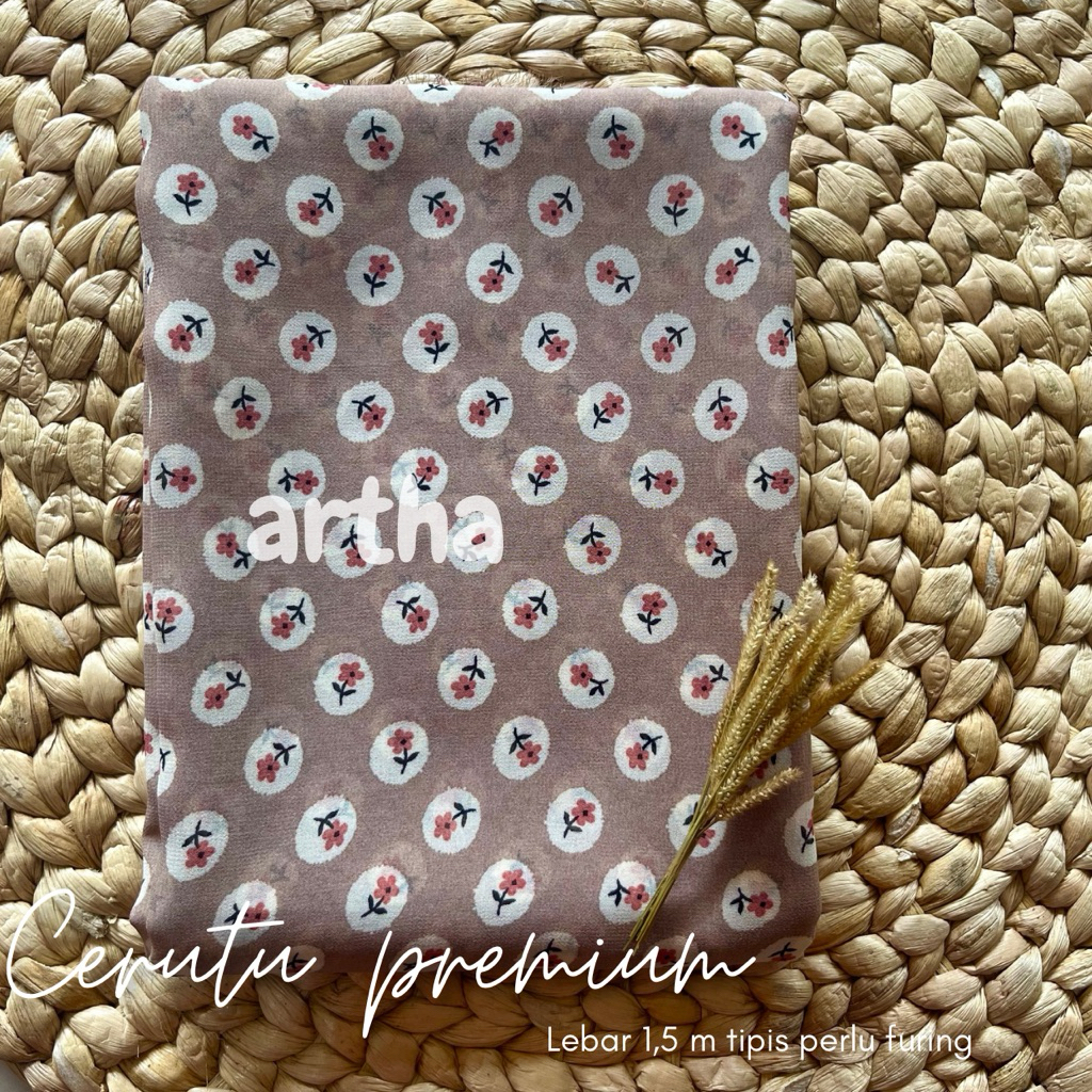 kain sifon sutra premium motif bunga / kain sifon salju motif