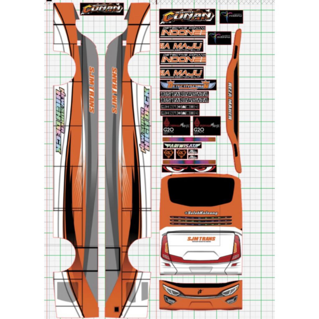 Detektiv Conan Po SJM Trans| sticker miniatur Bus | stiker livery bis mainan | stiker livery miniatu