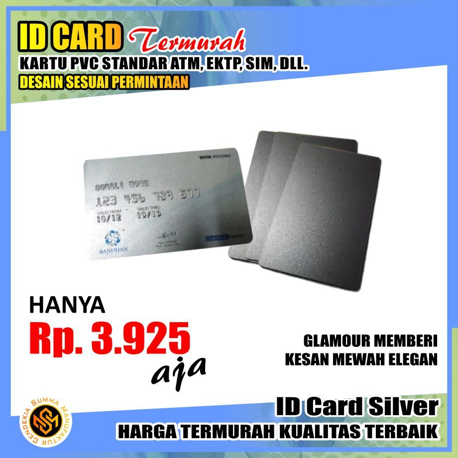 

ID Card Silver Berkualitas Bahan PVC standard ATM EKTP SIM Kartu Identitas Member Anggota Karyawan Parkir Siswa Pelajar Santri Mahasiswa Panitia Perpustakaan Tiket Kupon Diskon