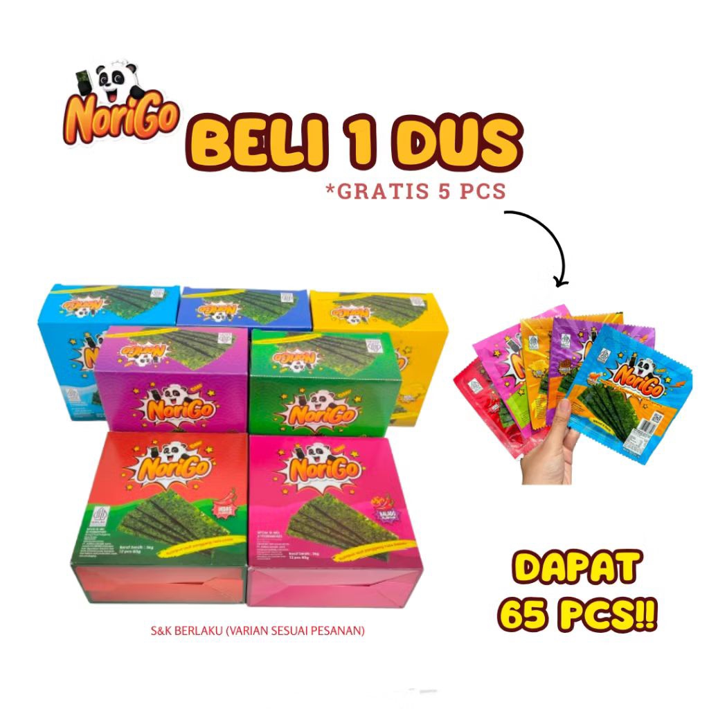 

(1 DUS) NORIGO Rumput Laut | SEAWEED SNACK | Rumput Laut Panggang Isi 5 Box + 5 Pcs Food