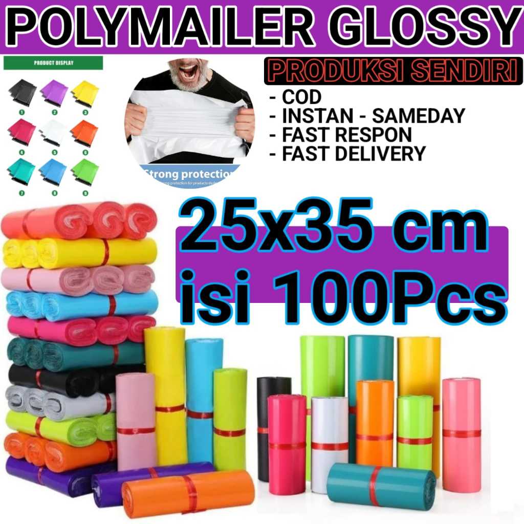 

Kantong Plastik Packing Polymailer 25X35CM Packing Polymailer Isi 100 Pcs Warna Glossy Tebal Premium