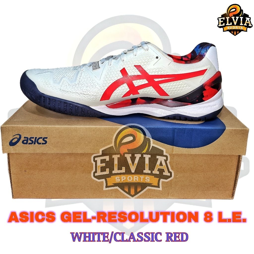 Sepatu tenis ASICS Gel Resolution 8 L.E. | white-classic red | original