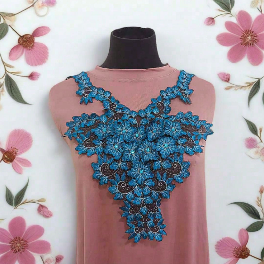 A30 Aplikasi Bordir Bunga 3D- Bordir Renda Manik - Bordir Patch Renda