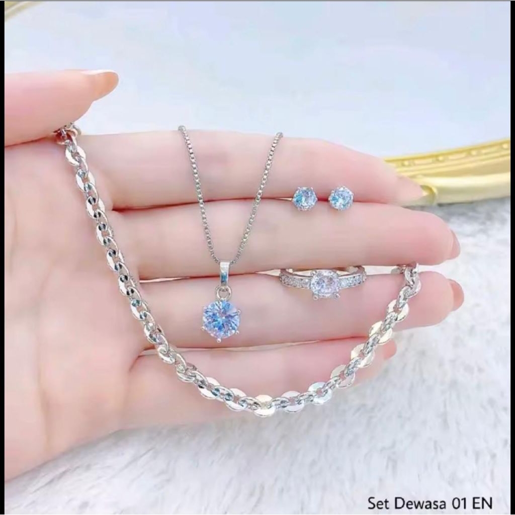 Set Perhiasan Silver Set Lengkap Perhiasan Dewasa Titanium Silver