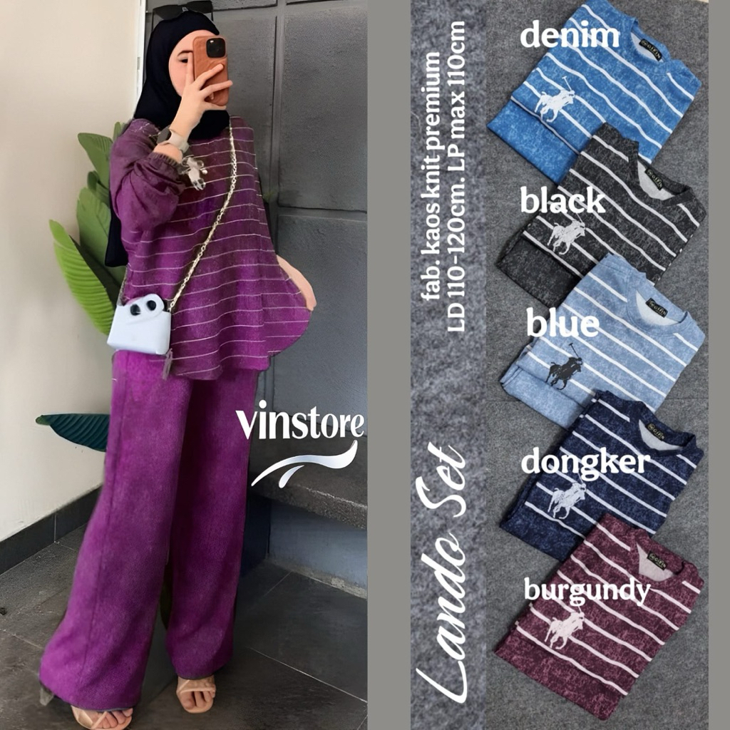 lando setelan kaos wanita terbaru one set knit wanita