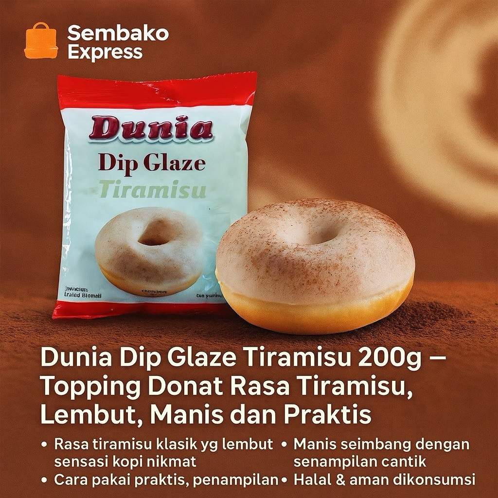 

Dunia Dip Glaze Tiramisu 200g – Topping Donat Rasa Kopi Tiramisu, Lembut & Praktis