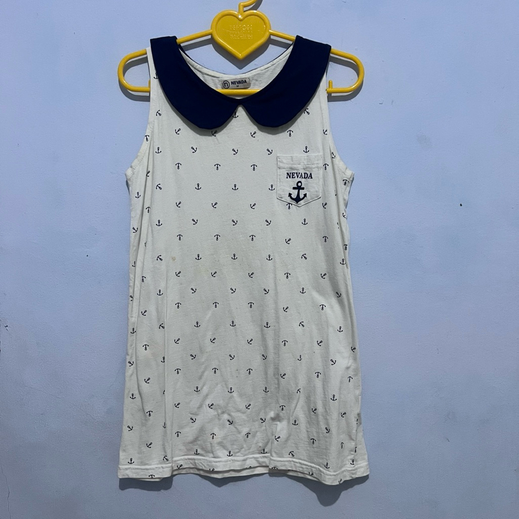 (PRELOVED)Kaos Wanita Tanktop - Putih Navy - Nevada