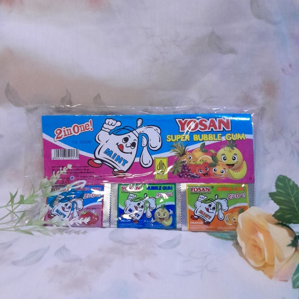 

PERMEN YOSAN / PERMEN KARET / BUBBLE GUM / 1 LEMBAR ISI 24 PCS