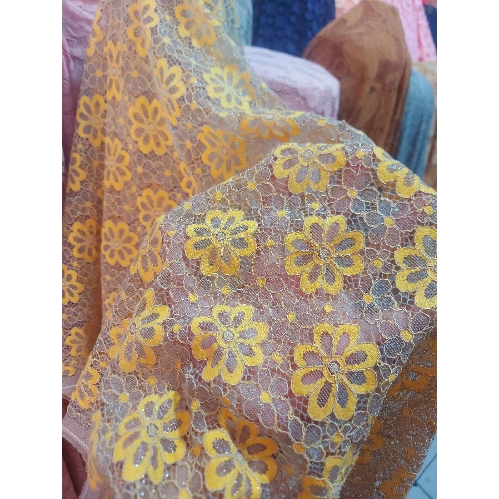 kain brokat premium- kain brokat luxury- kain brokat katun butik - kain brokat katun meteran(kuning)