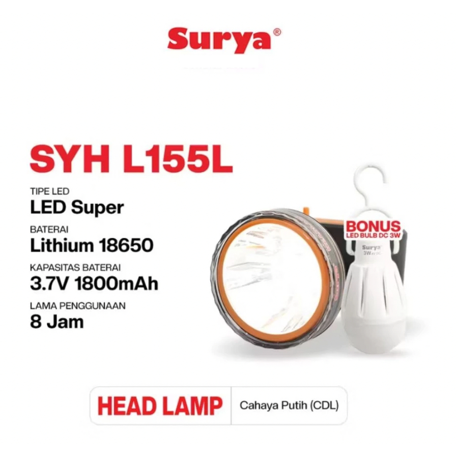 Headlamp Senter Kepala Selam Surya SYH L155L – Headlamp Diving Rechargeable Tahan Air