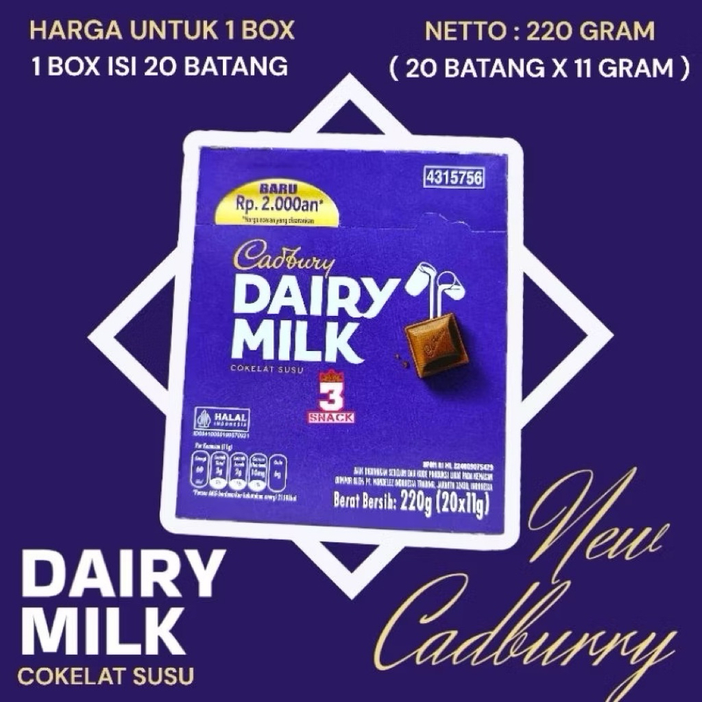 CADBURY DAIRY MILK / 1 box isi 20 batang