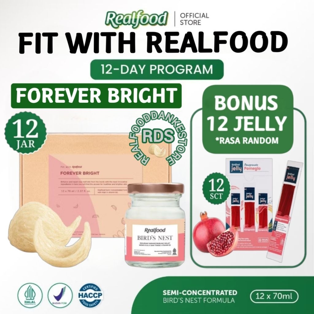 

Realfood Forever Bright 6 Botol & 12 Botol Bonus Jelly ( Minuman Sarang Burung Walet ) RDS
