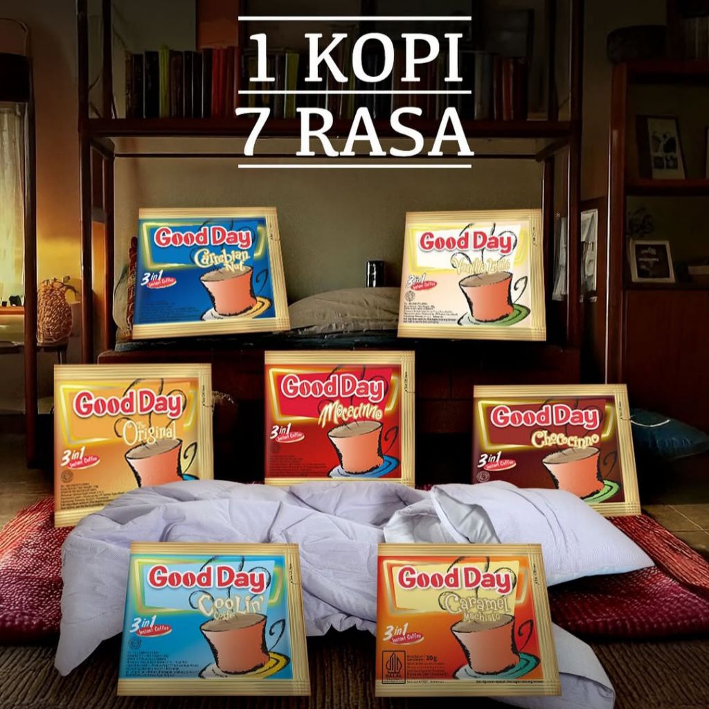 

GOOD DAY MOCACINNO MERAH (1 Renceng isi 10 Sachet)/Good Day All Variant/Carrebian Nut Gooday Renceng/Kopi Chococinno Good Day/Vanilla Latte Kopi Good Day